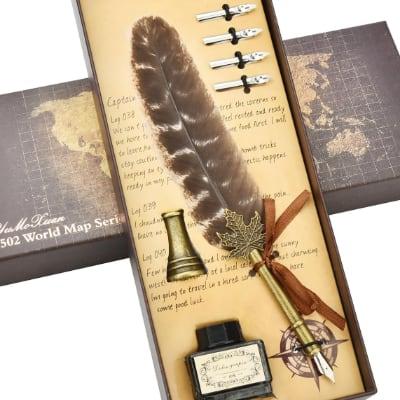 Feather quill and ink set