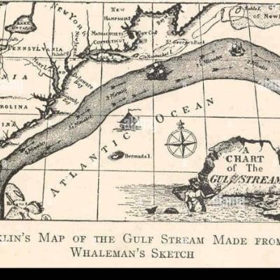 A framed print of Franklin's Gulf Stream chart